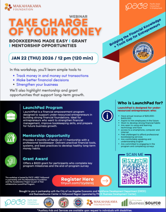 TAke Charge of Your Money. Book Keeping, Grants, Mentorship Opportunities. 01/22/2026 12pm